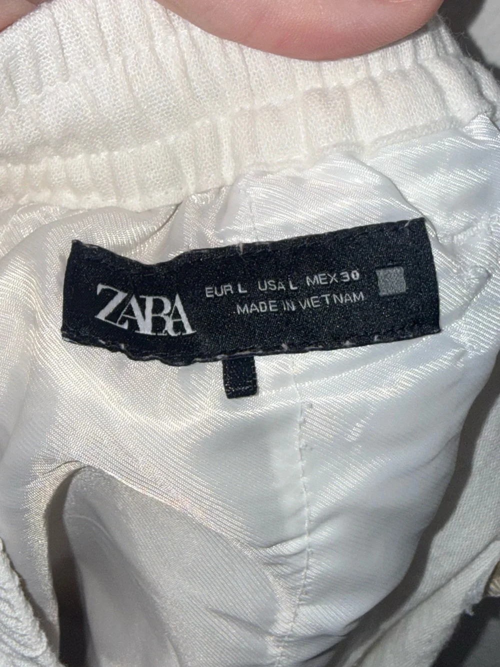 Zara White Linen Blend Wide Leg Pants Large Drawstring Pull On Resort Coastal